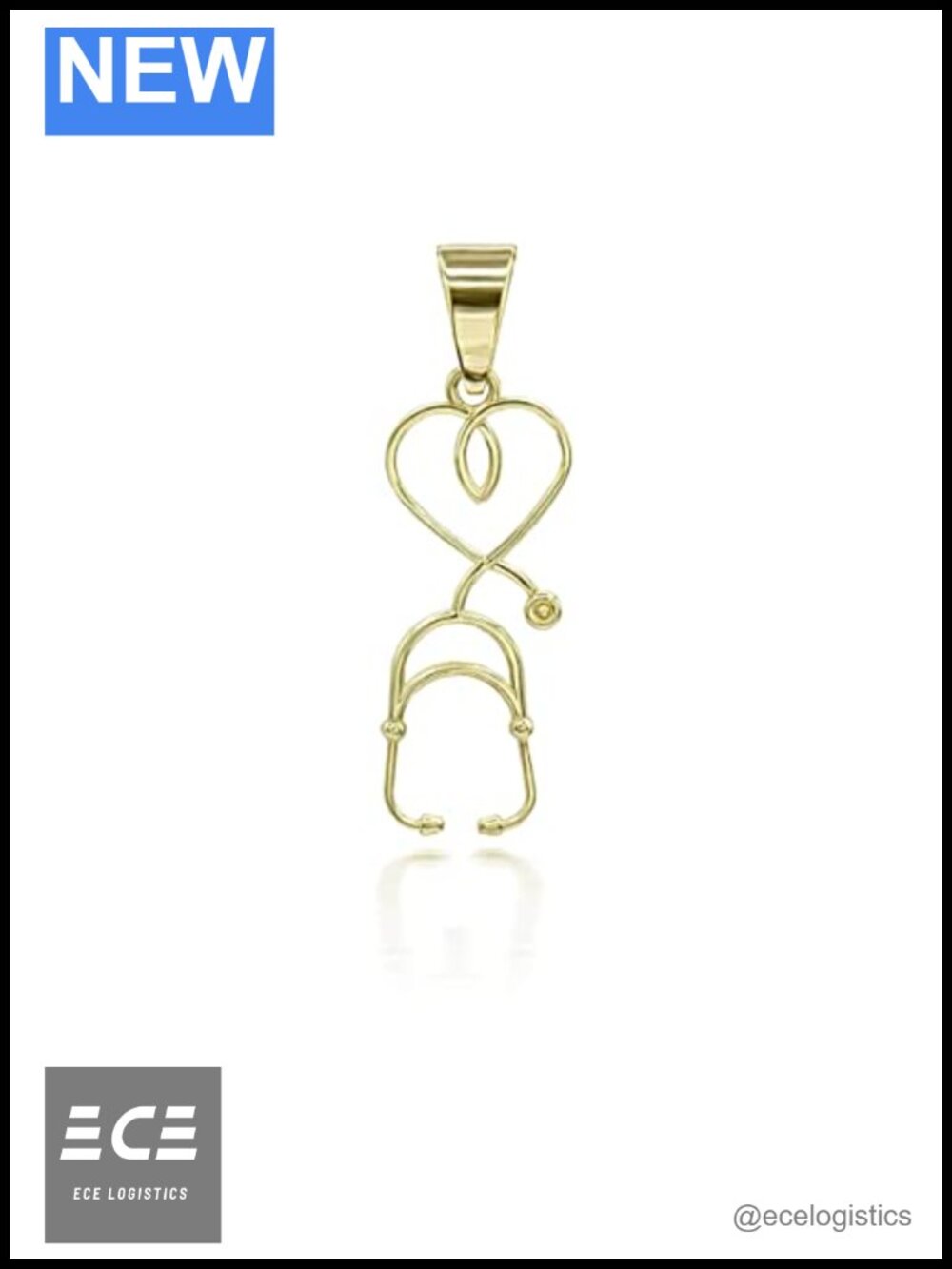 10K Gold Heart Stethoscope Pendant Necklace Medical Jewelry Gift